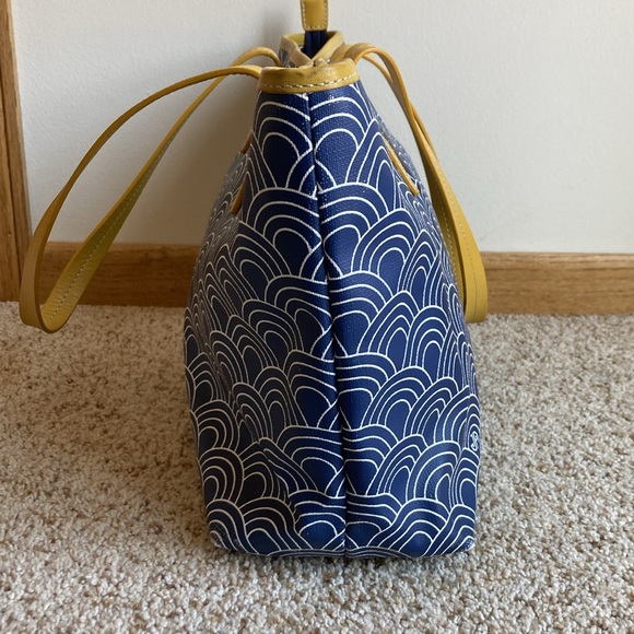 Jonathan Adler Modern Mod Blue White Semi Circle Pattern Canvas Tote Purse Bag - Picture 5 of 14
